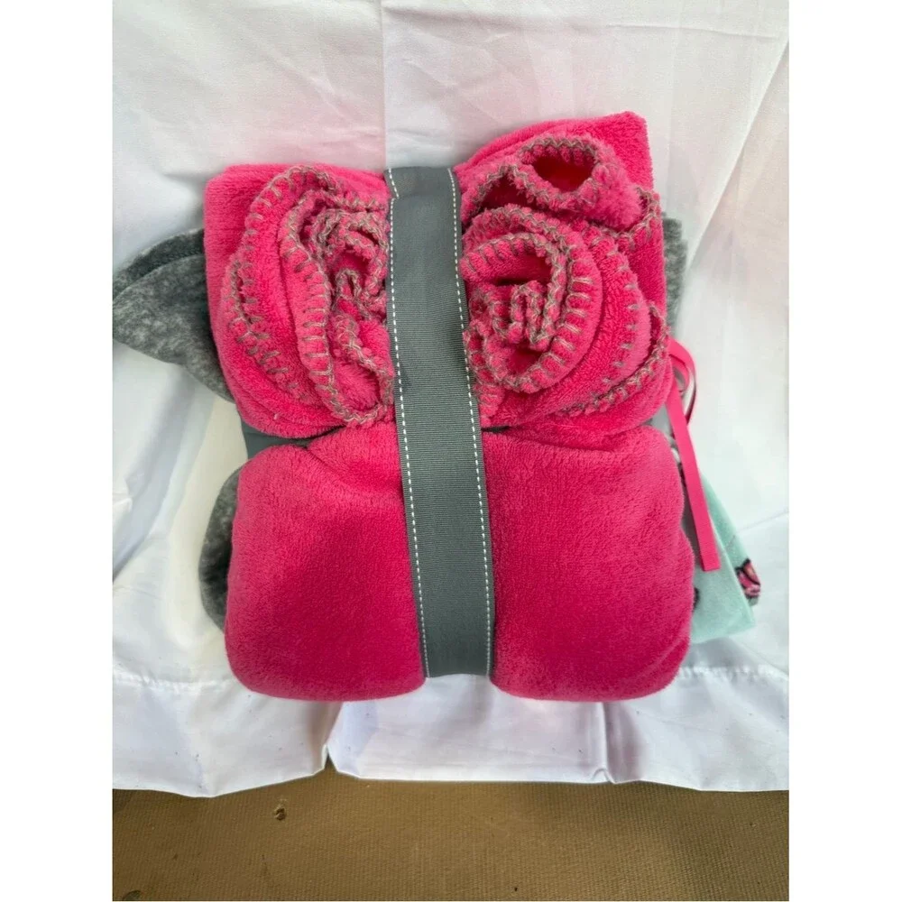 Pj Couture Gray Fleece PJ Set with Pink Trim and Aqua Lining